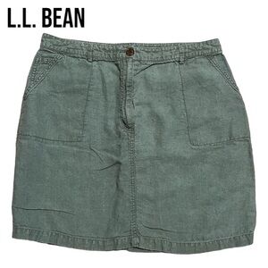 LL Bean 100% LINEN SAGE GREEN SKIRT Women’s 16 POCKETS Coastal Casual EUC
